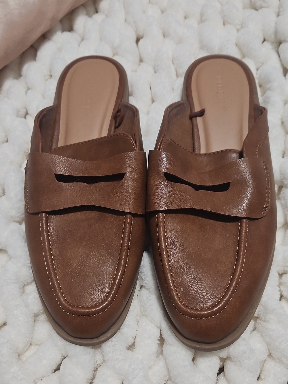 Old Navy Brown Leather Slip-On Mule Loafers